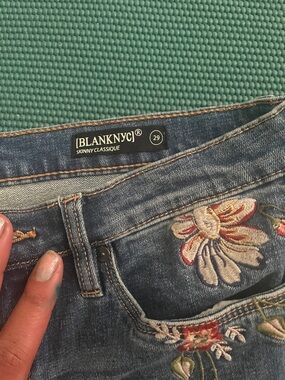 Blank NYC Embroidered Floral Skinny Jeans in Blue Denim